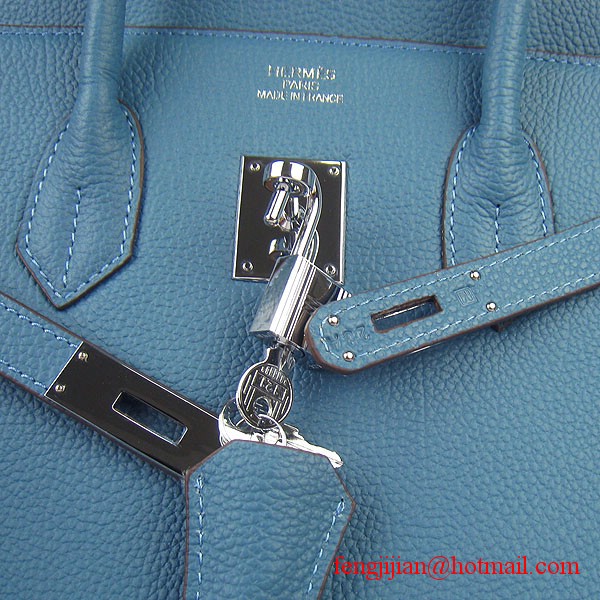 Hermes Birkin 35cm Tendon Veins Leather Bag Blue Silver Hardware